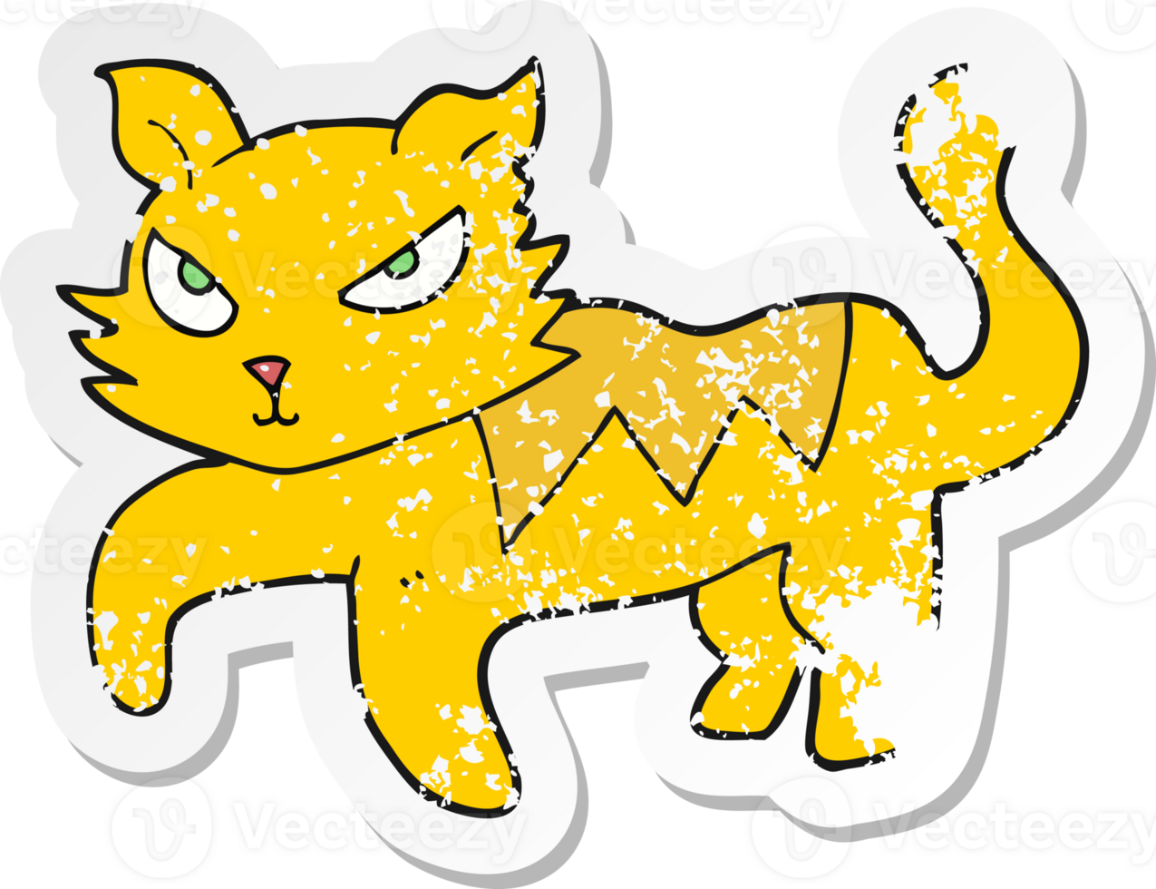 retro distressed sticker of a cartoon cat png