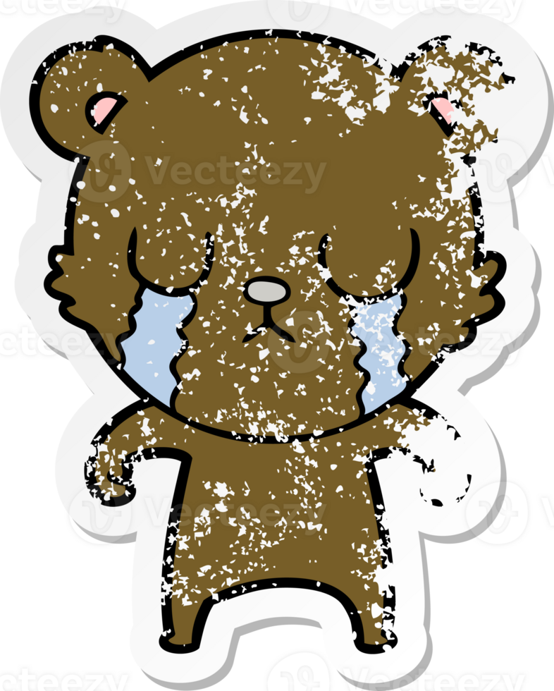 distressed sticker of a crying cartoon bear png