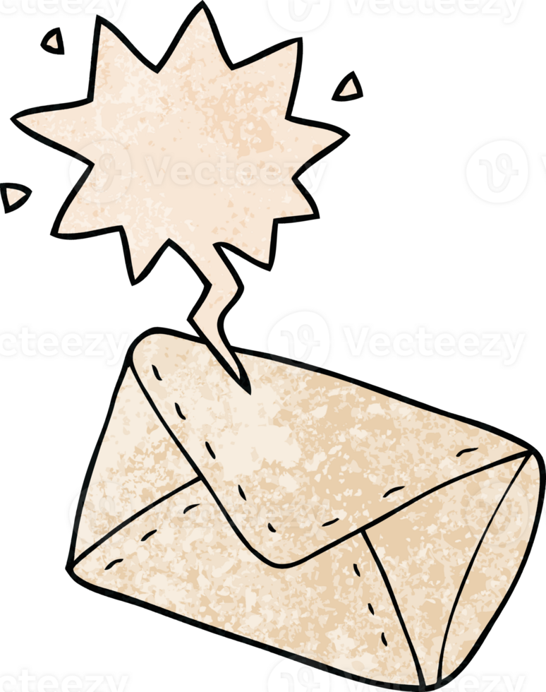 cartoon envelope with speech bubble in retro texture style png