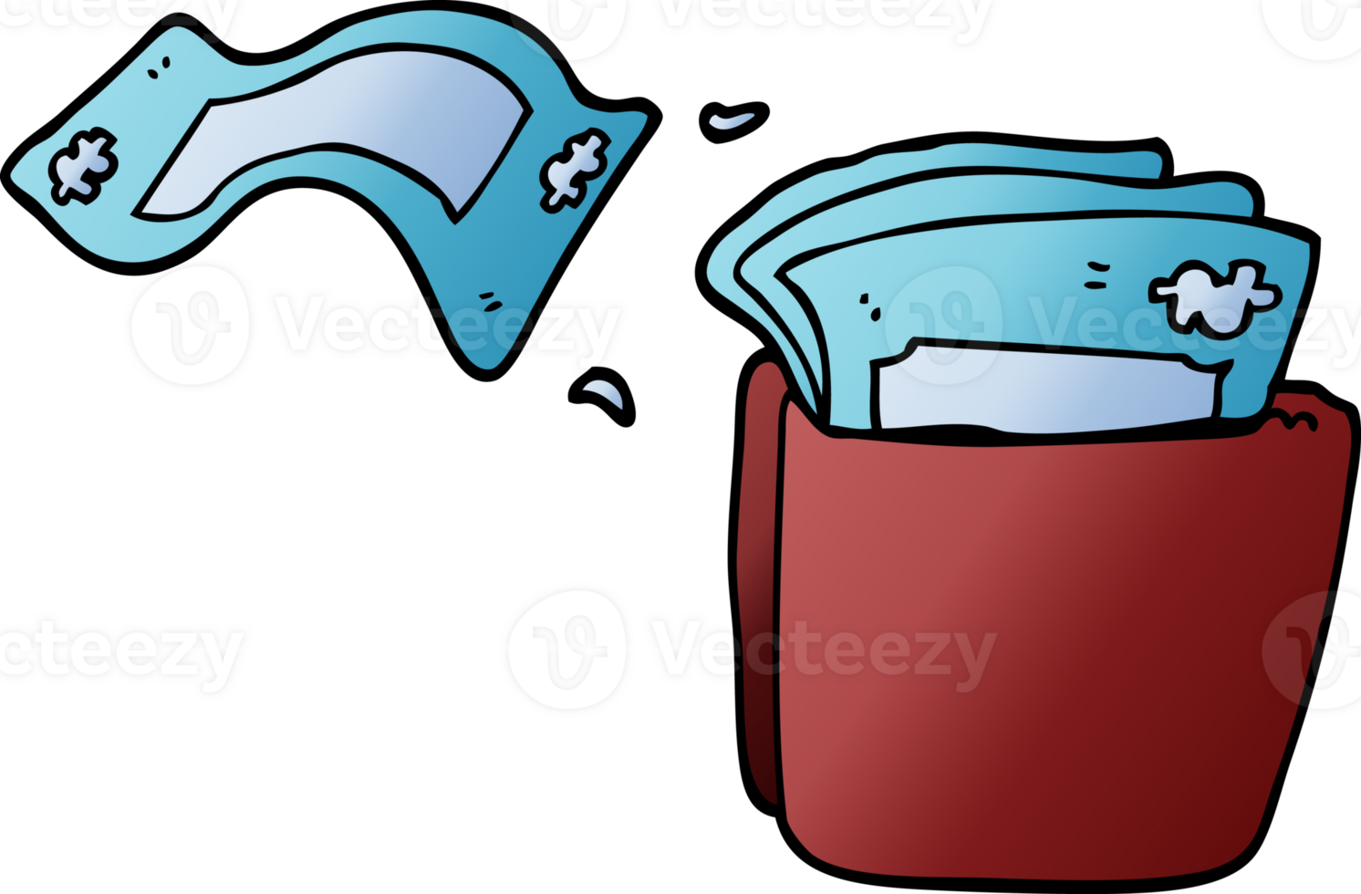 cartoon doodle wallet full of money png