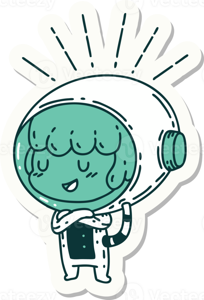 sticker of a tattoo style woman in astronaut suit png