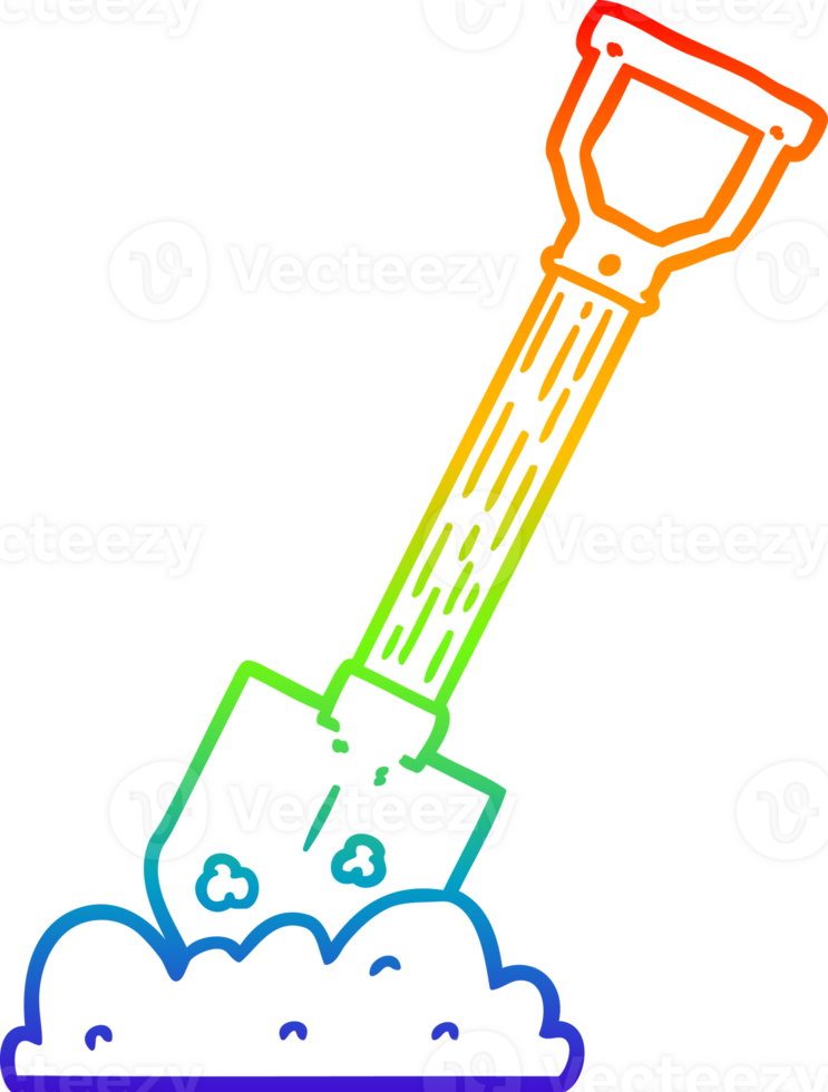 rainbow gradient line drawing of a cartoon shovel png