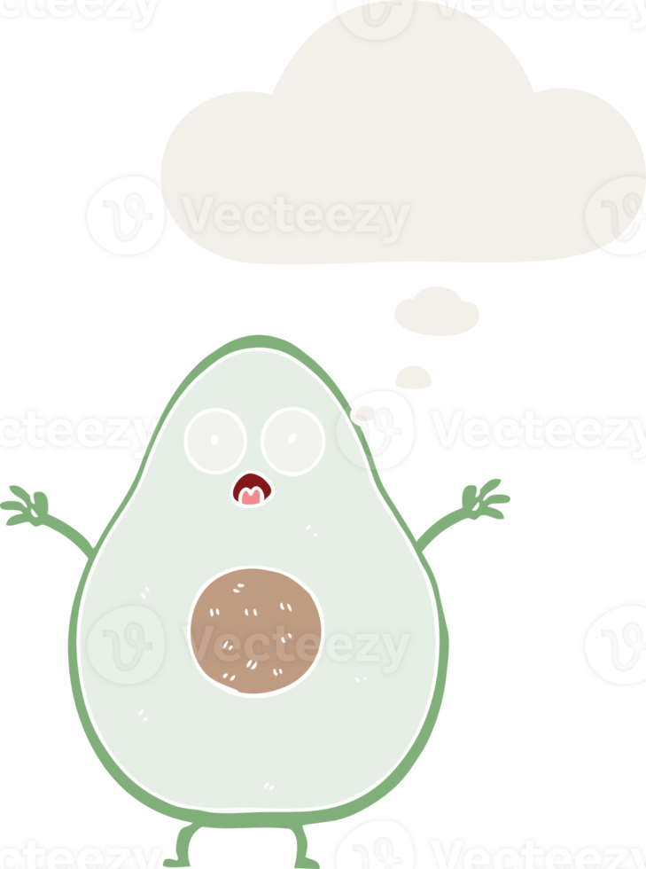 cartoon avocado with thought bubble in retro style png
