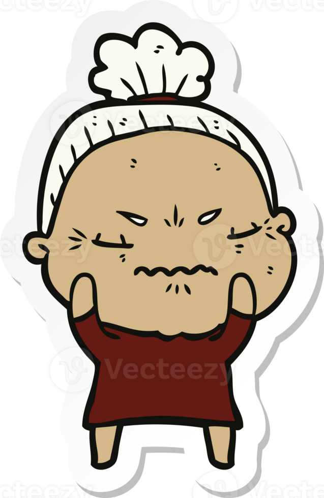 sticker of a cartoon annoyed old lady png