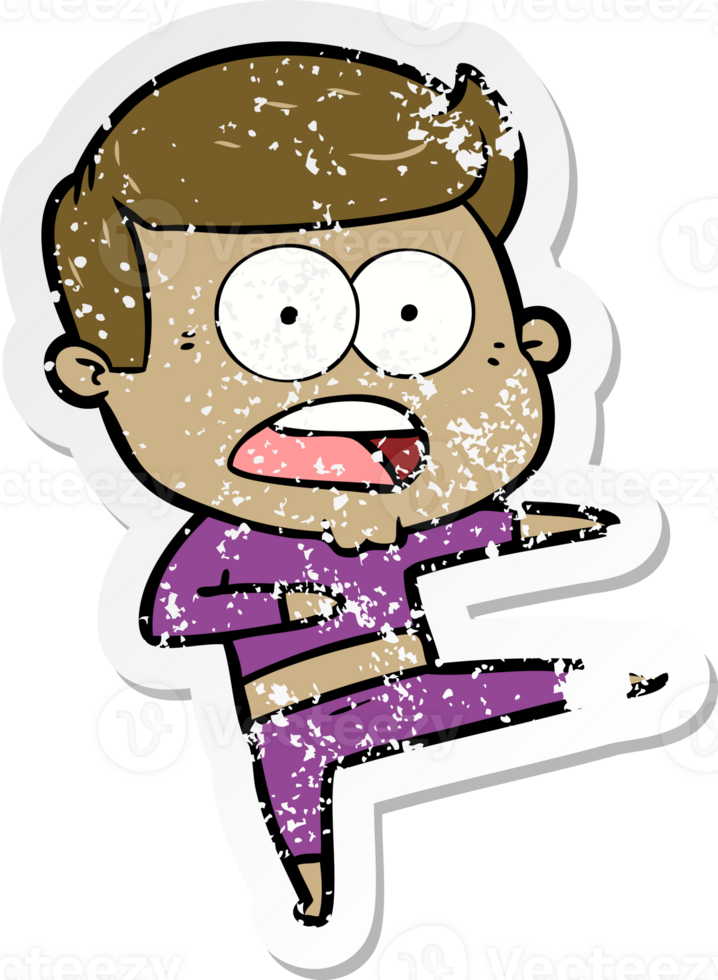 distressed sticker of a cartoon shocked man png