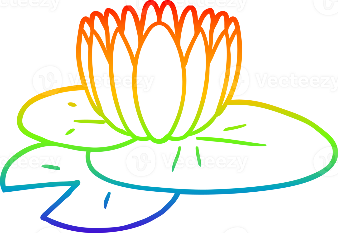 rainbow gradient line drawing of a cartoon water lily png