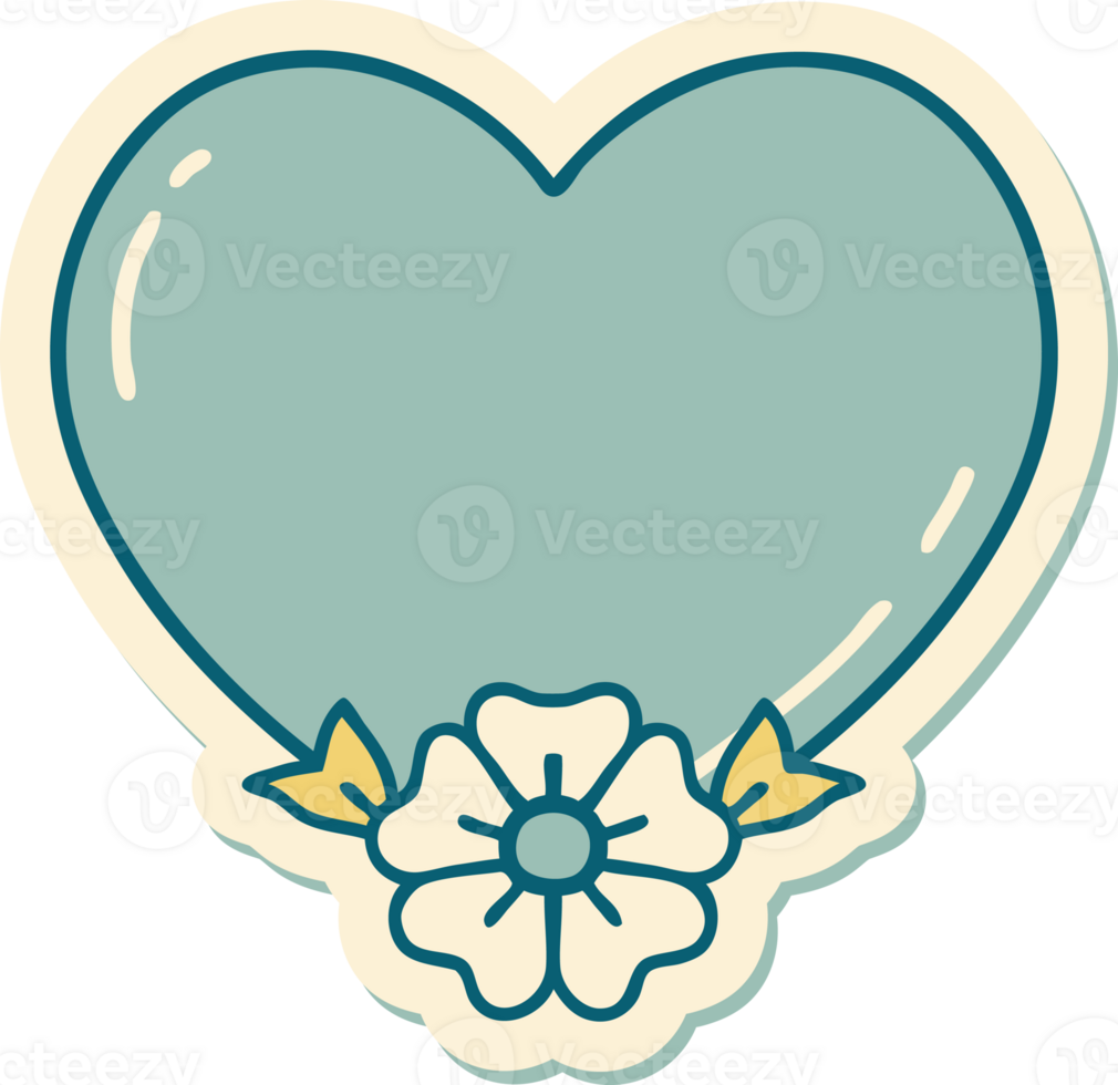 sticker of tattoo in traditional style of a heart and flower png