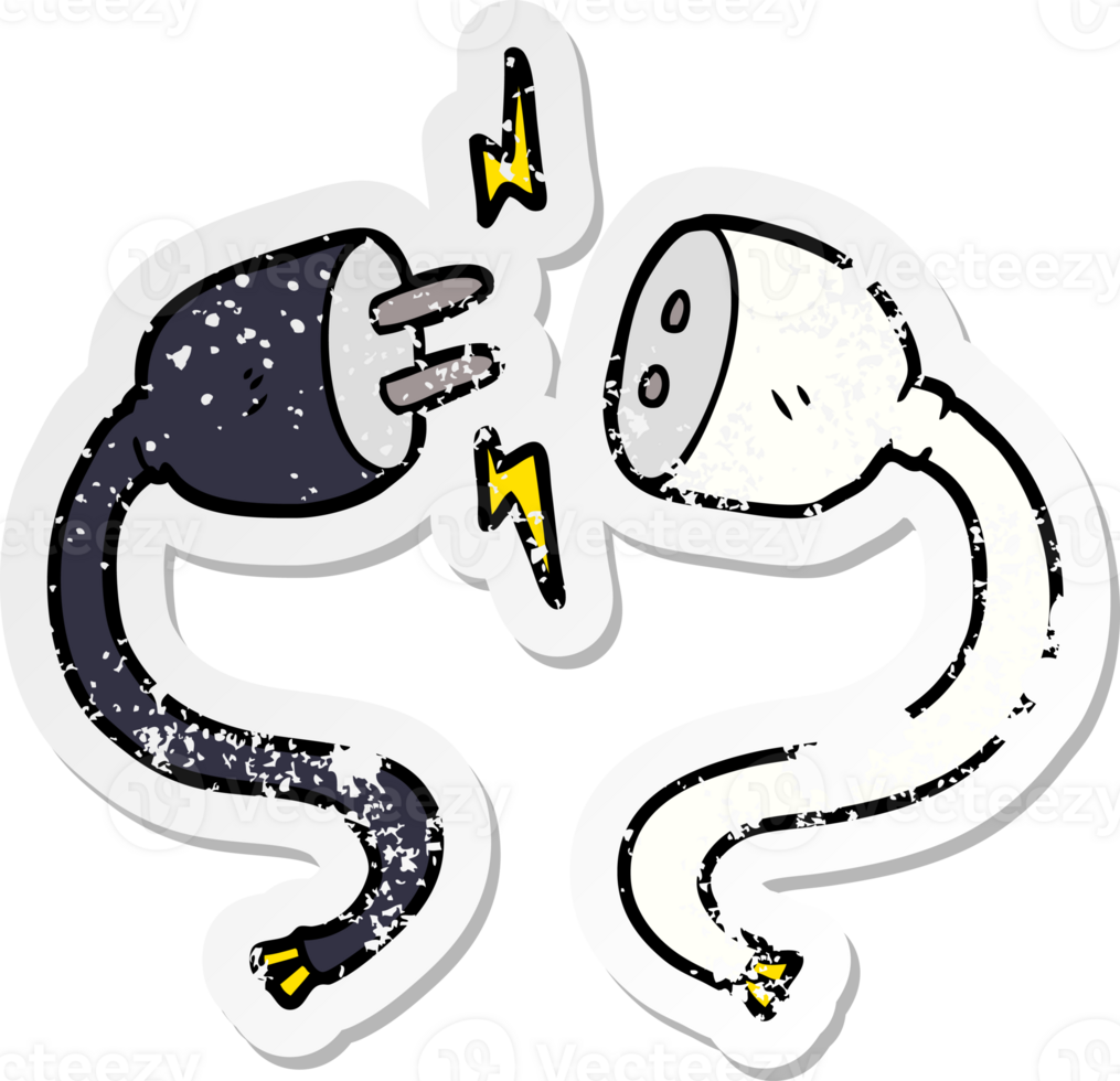 distressed sticker of a cartoon plug and socket png