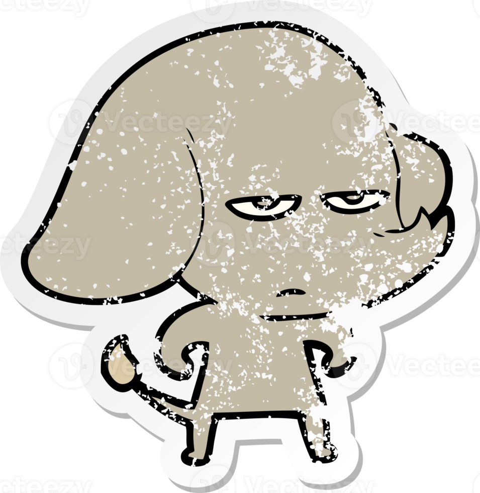 distressed sticker of a annoyed cartoon elephant png