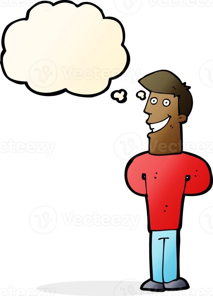 cartoon grinning man with thought bubble png