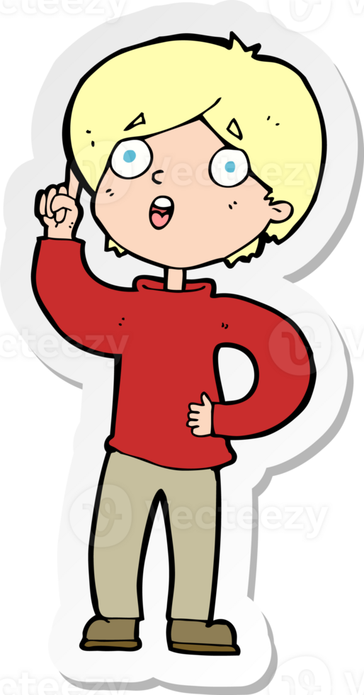 sticker of a cartoon boy with idea png