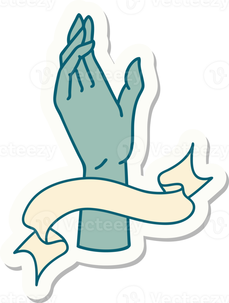 tattoo style sticker with banner of a hand png