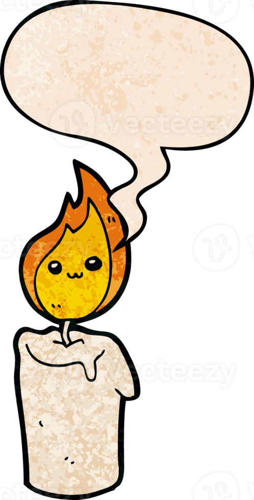 cartoon candle character with speech bubble in retro texture style png