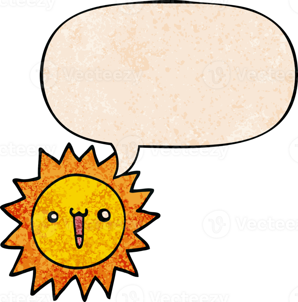 cartoon sun with speech bubble in retro texture style png