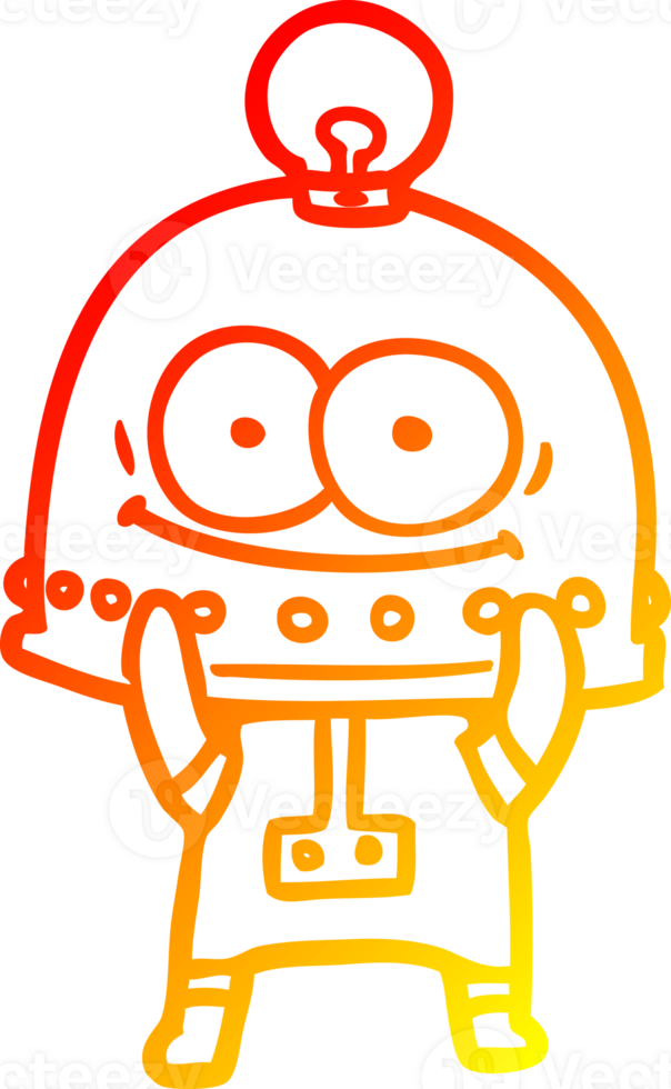 warm gradient line drawing of a happy carton robot with light bulb png