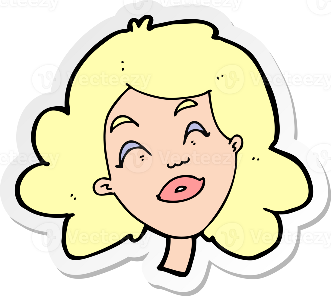 sticker of a cartoon happy female face png