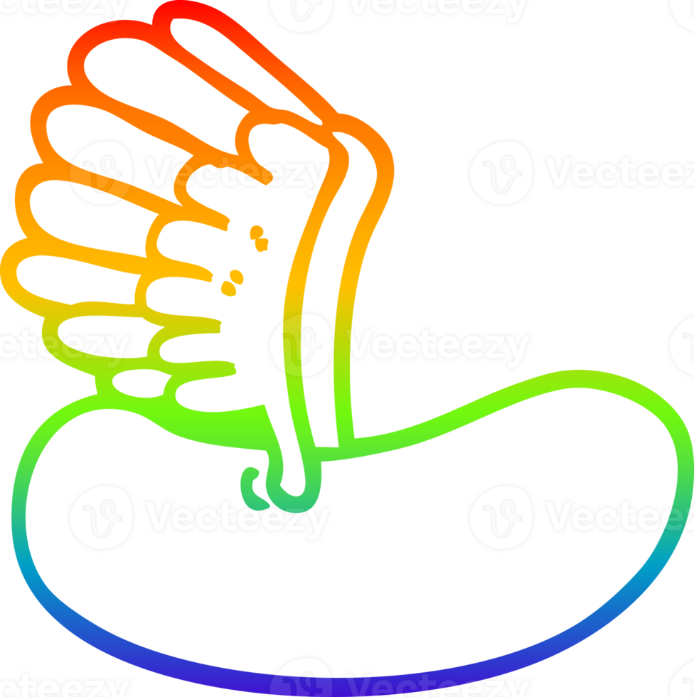 rainbow gradient line drawing of a cartoon flying sausage png