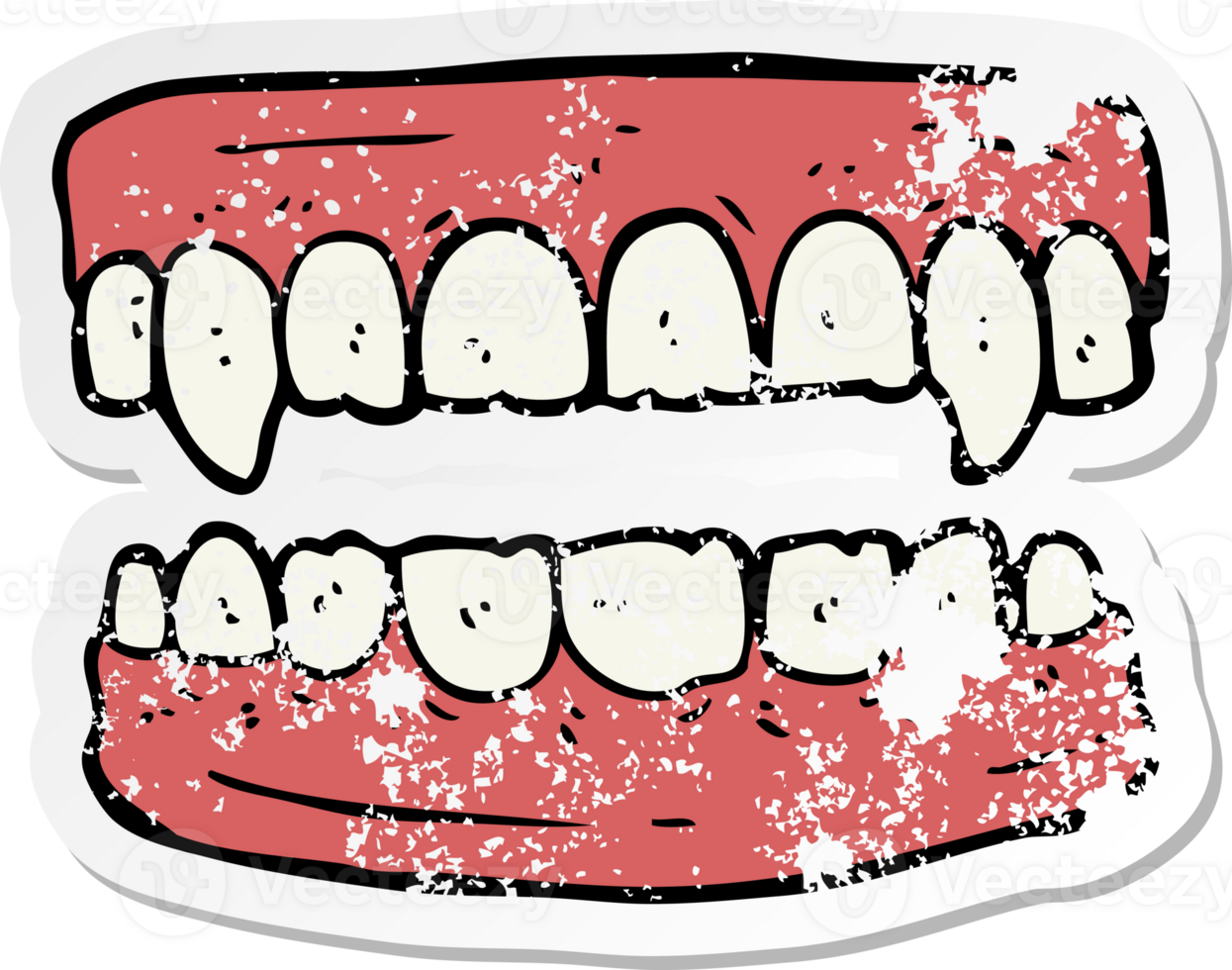 distressed sticker of a cartoon vampire teeth png