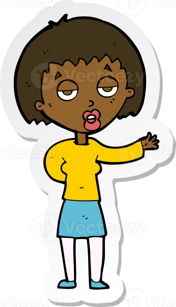 sticker of a cartoon bored woman png