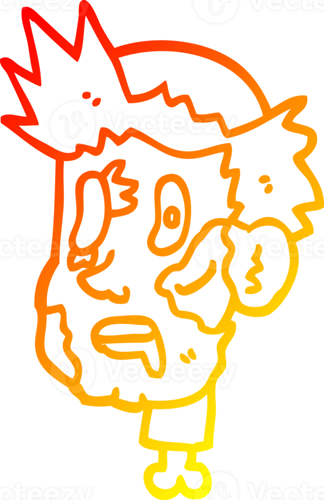 warm gradient line drawing of a cartoon zombie head png