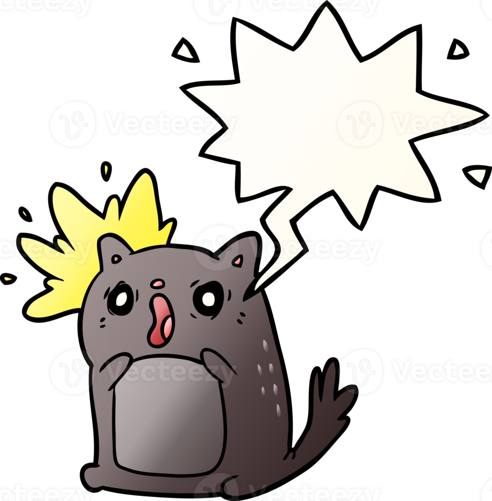 cartoon shocked cat amazed with speech bubble in smooth gradient style png