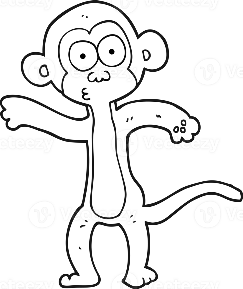 hand drawn black and white cartoon monkey png