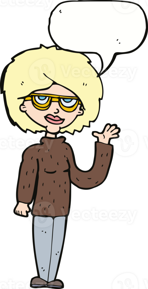 cartoon woman waving with speech bubble png