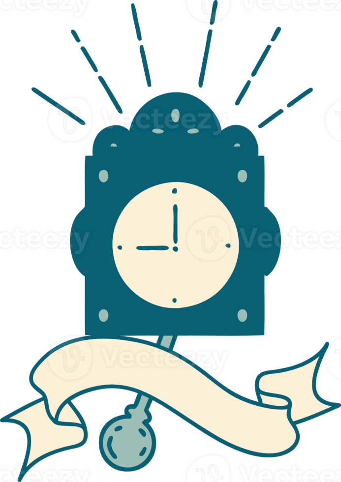 scroll banner with tattoo style ticking clock png