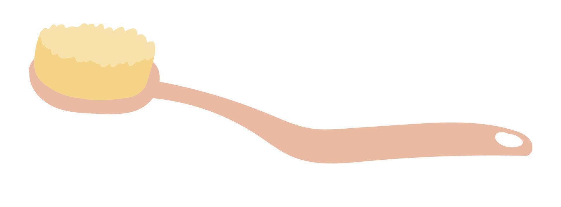 Wooden bath brush in flat design. Bamboo skin care accessory for massage. illustration isolated. vector
