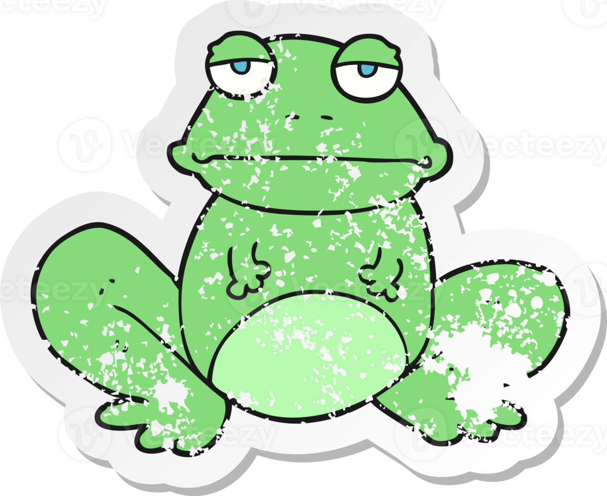 retro distressed sticker of a cartoon frog png