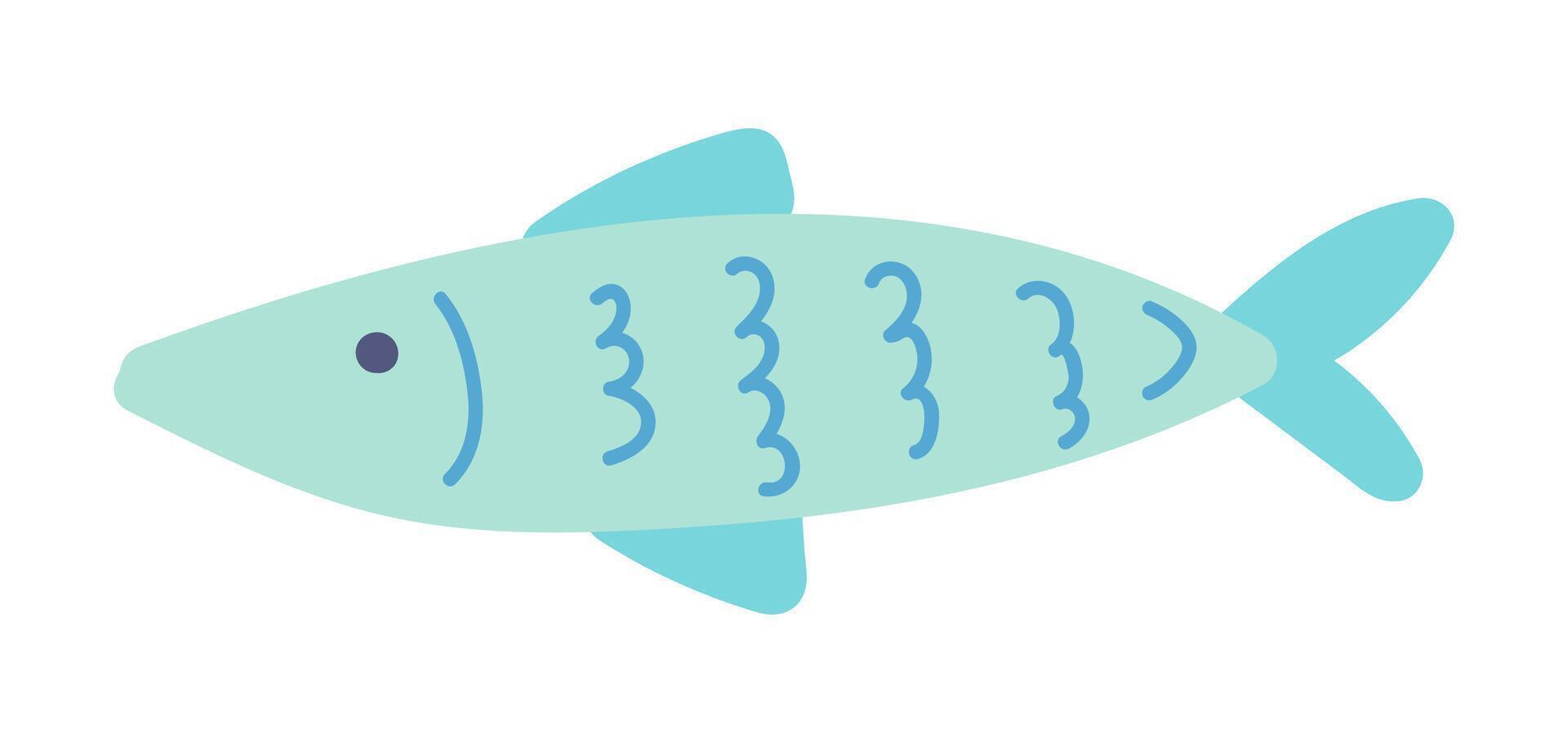 Cute herring fish in flat design. Atlantic underwater blue sardine. illustration isolated. vector