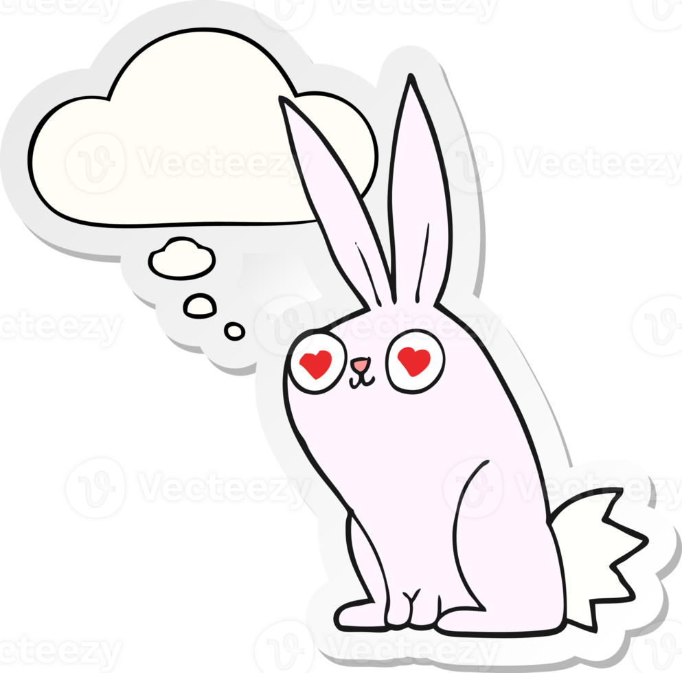 cartoon bunny rabbit in love with thought bubble as a printed sticker png