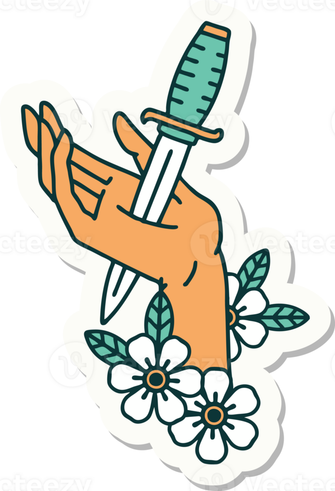 sticker of tattoo in traditional style of a dagger in the hand png