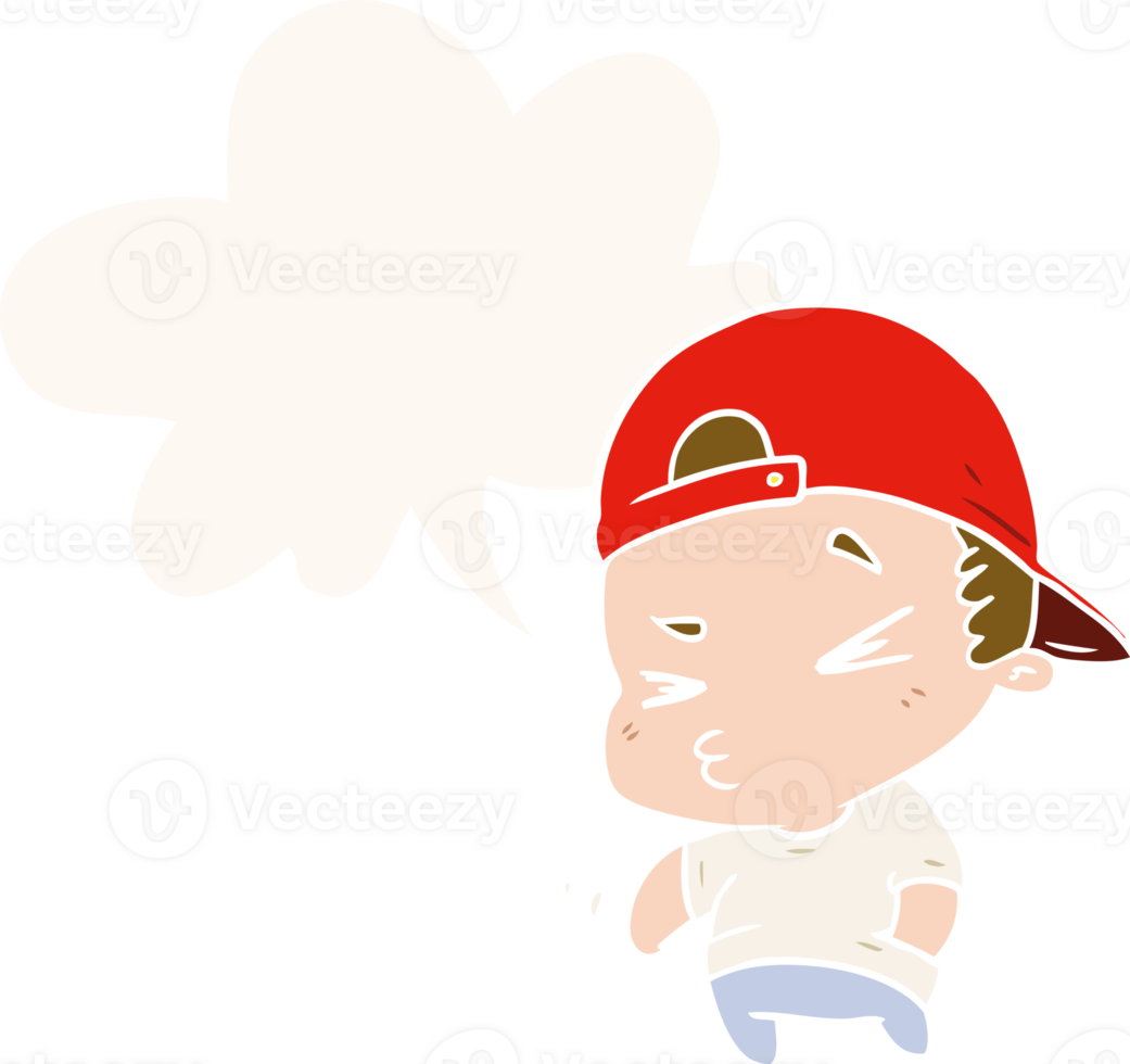 cartoon cool kid with speech bubble in retro style png