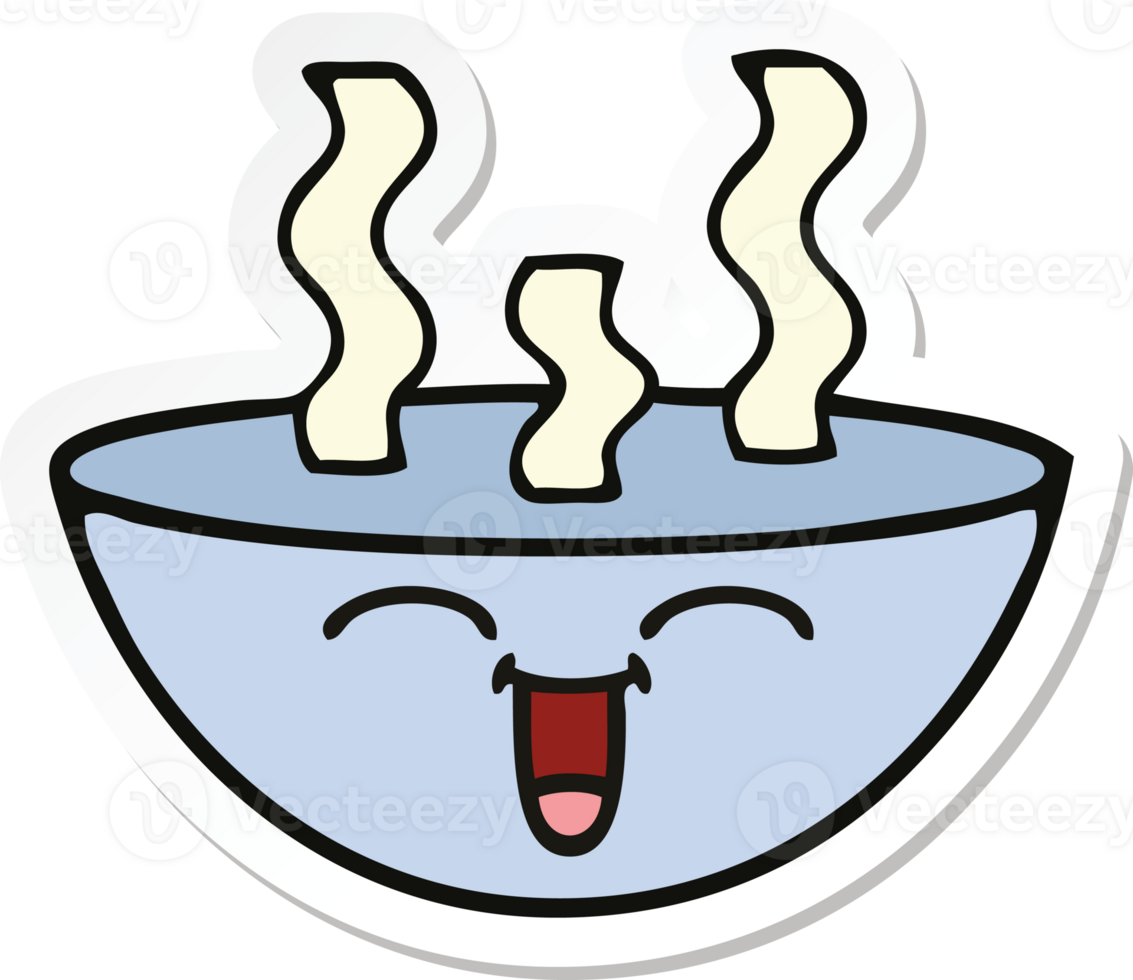 sticker of a cute cartoon bowl of hot soup png