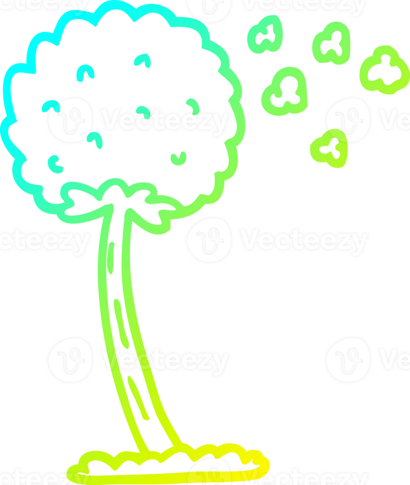 cold gradient line drawing of a cartoon dandelion blowing in wind png