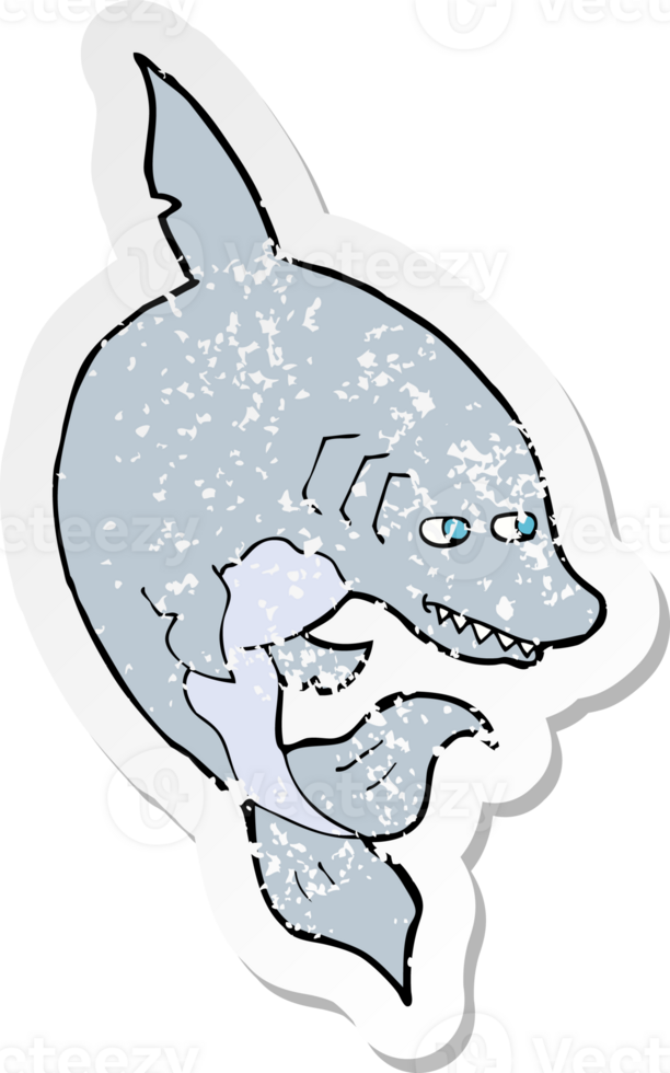 retro distressed sticker of a funny cartoon shark png