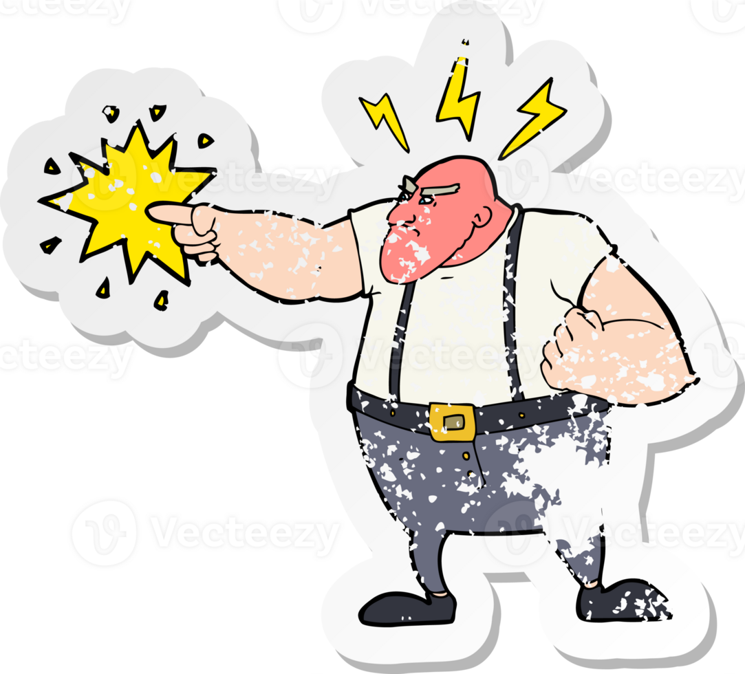 retro distressed sticker of a cartoon angry man png