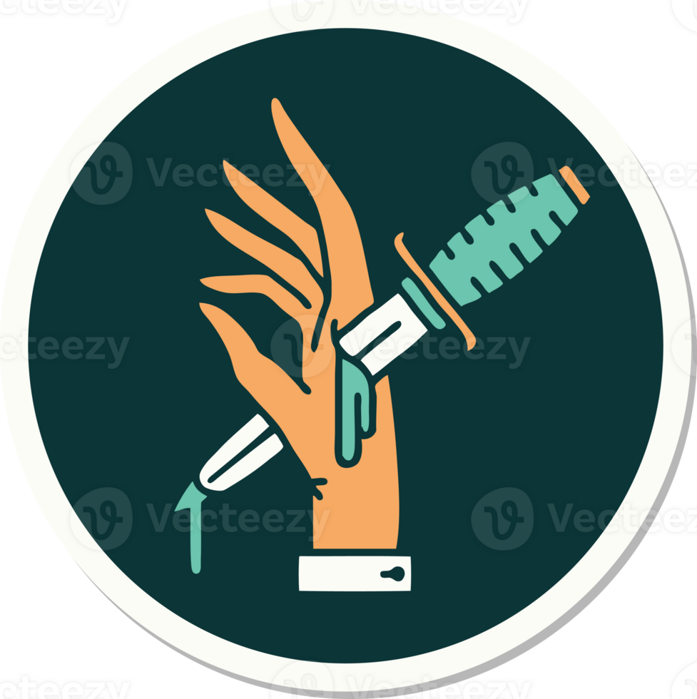 sticker of tattoo in traditional style of a dagger in the hand png