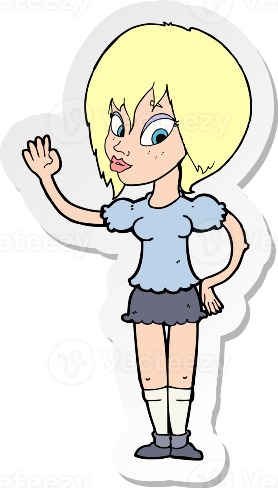 sticker of a cartoon pretty woman waving png
