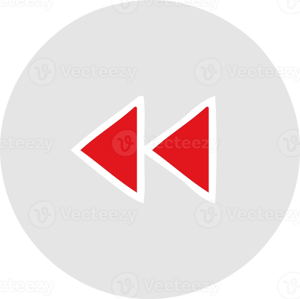 flat color retro cartoon of a rewind button png