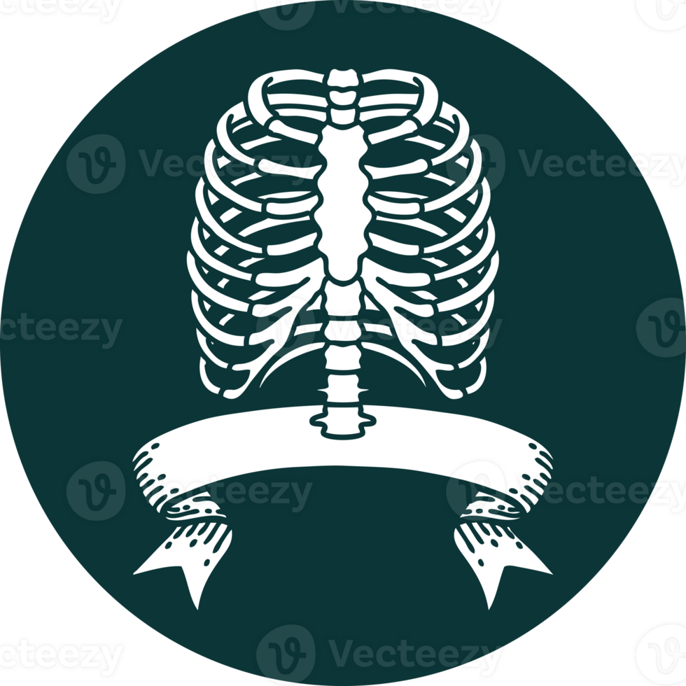 tattoo style icon with banner of a rib cage png
