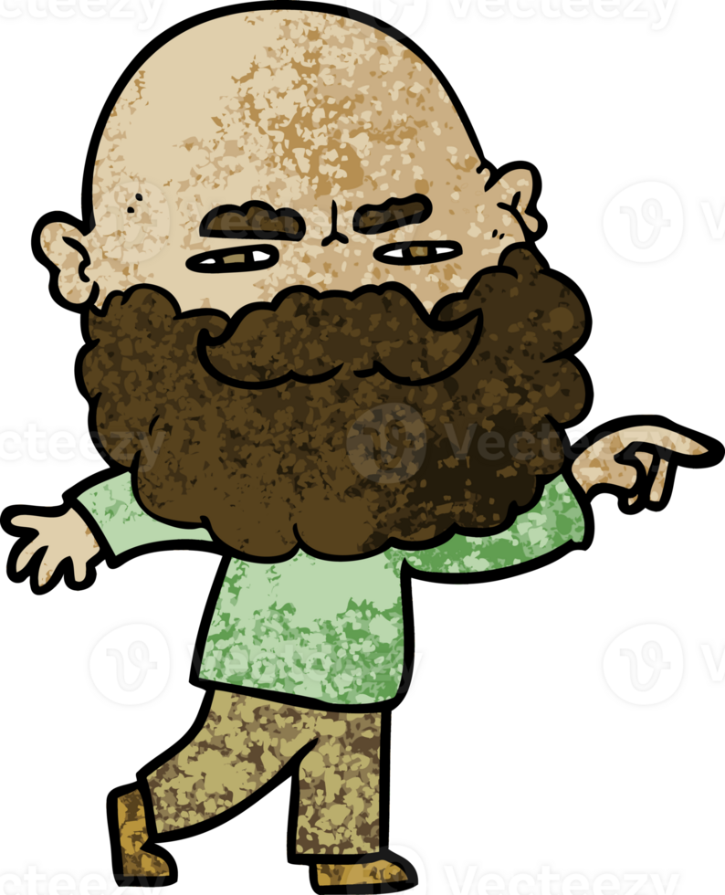 cartoon man with beard frowning and pointing png