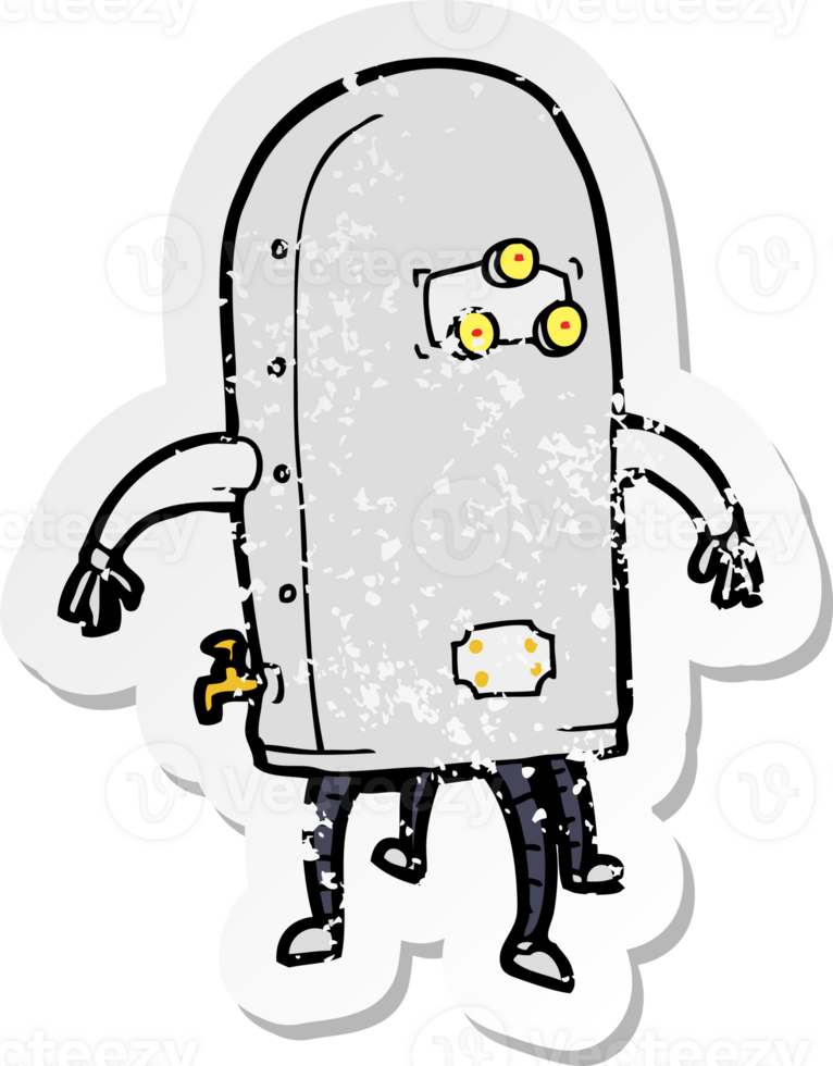 retro distressed sticker of a cartoon funny robot png