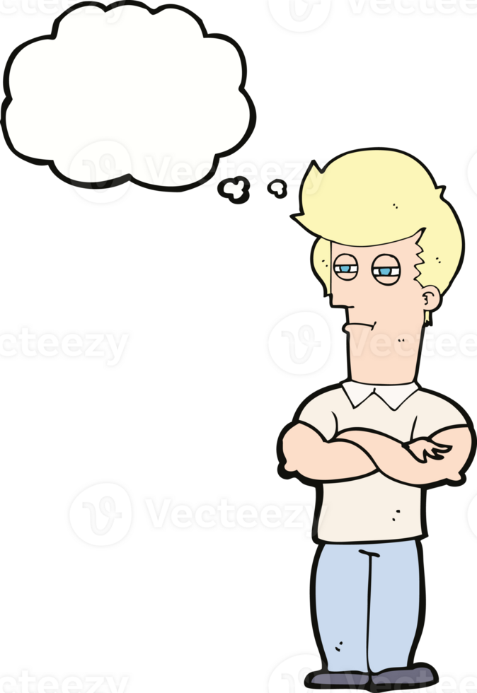 cartoon man with folded arms with thought bubble png