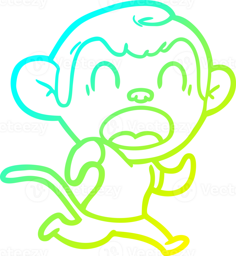 cold gradient line drawing of a shouting cartoon monkey running png