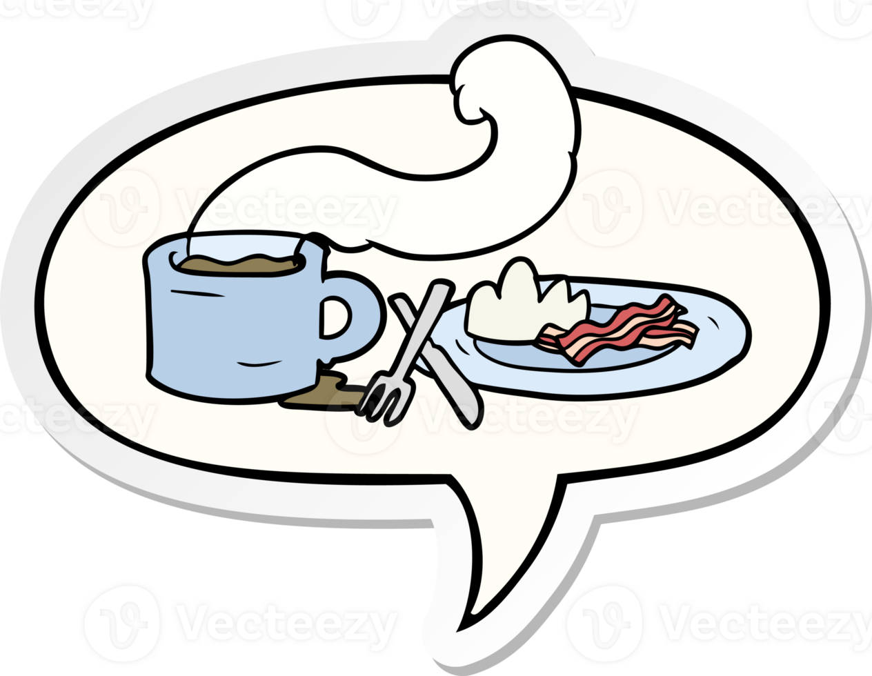 cartoon breakfast of coffee and bacon with speech bubble sticker png