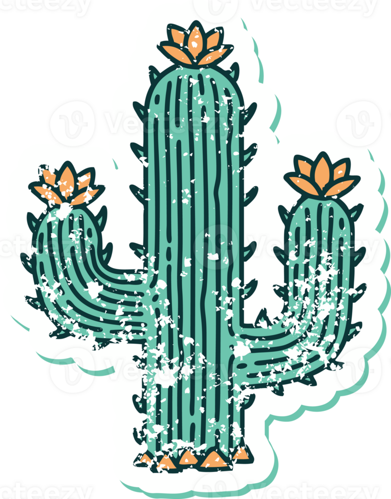 iconic distressed sticker tattoo style image of a cactus png