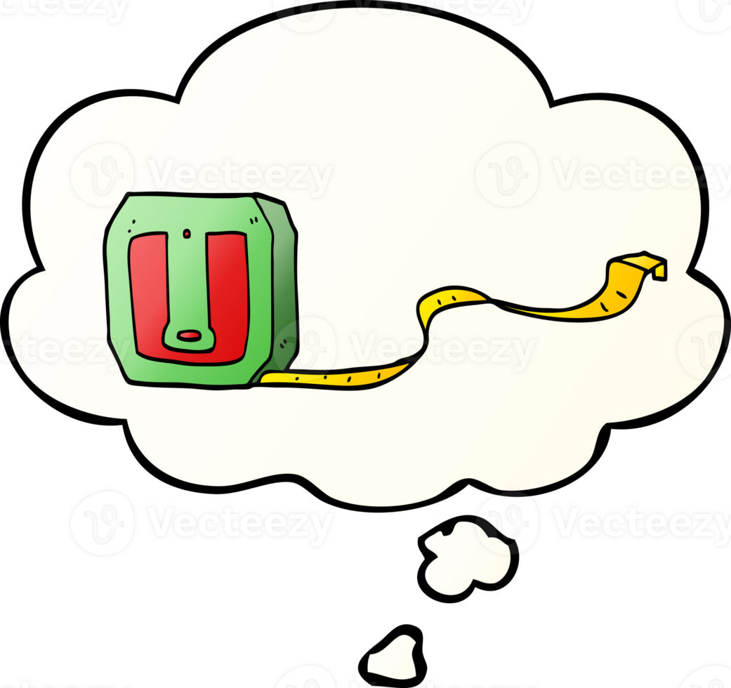 cartoon tape measure with thought bubble in smooth gradient style png