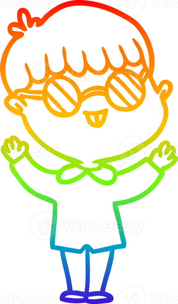 rainbow gradient line drawing of a cartoon boy wearing spectacles png